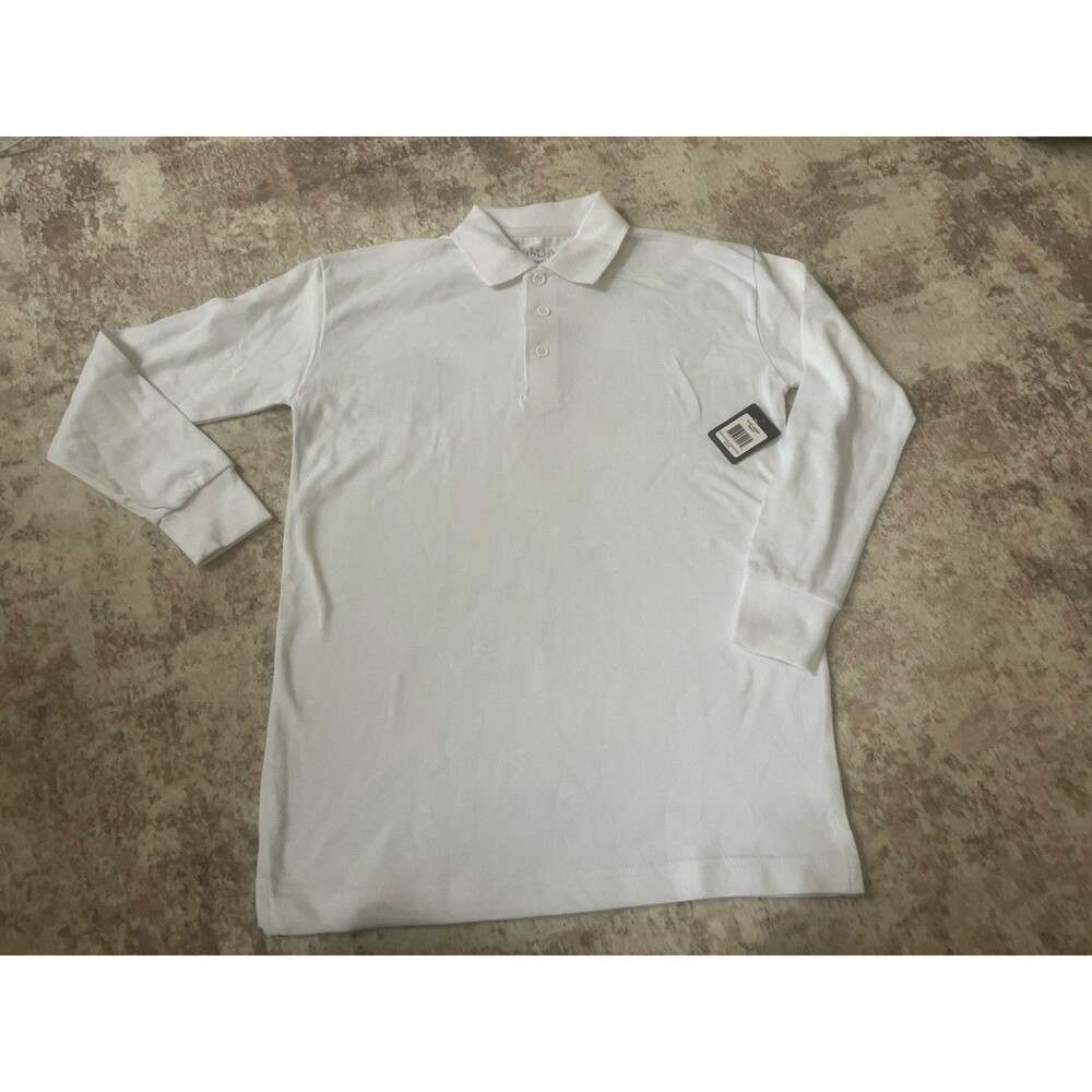 Galaxy Harvic Shirt White Polo Boys Medium 10/12  long sleeve collar